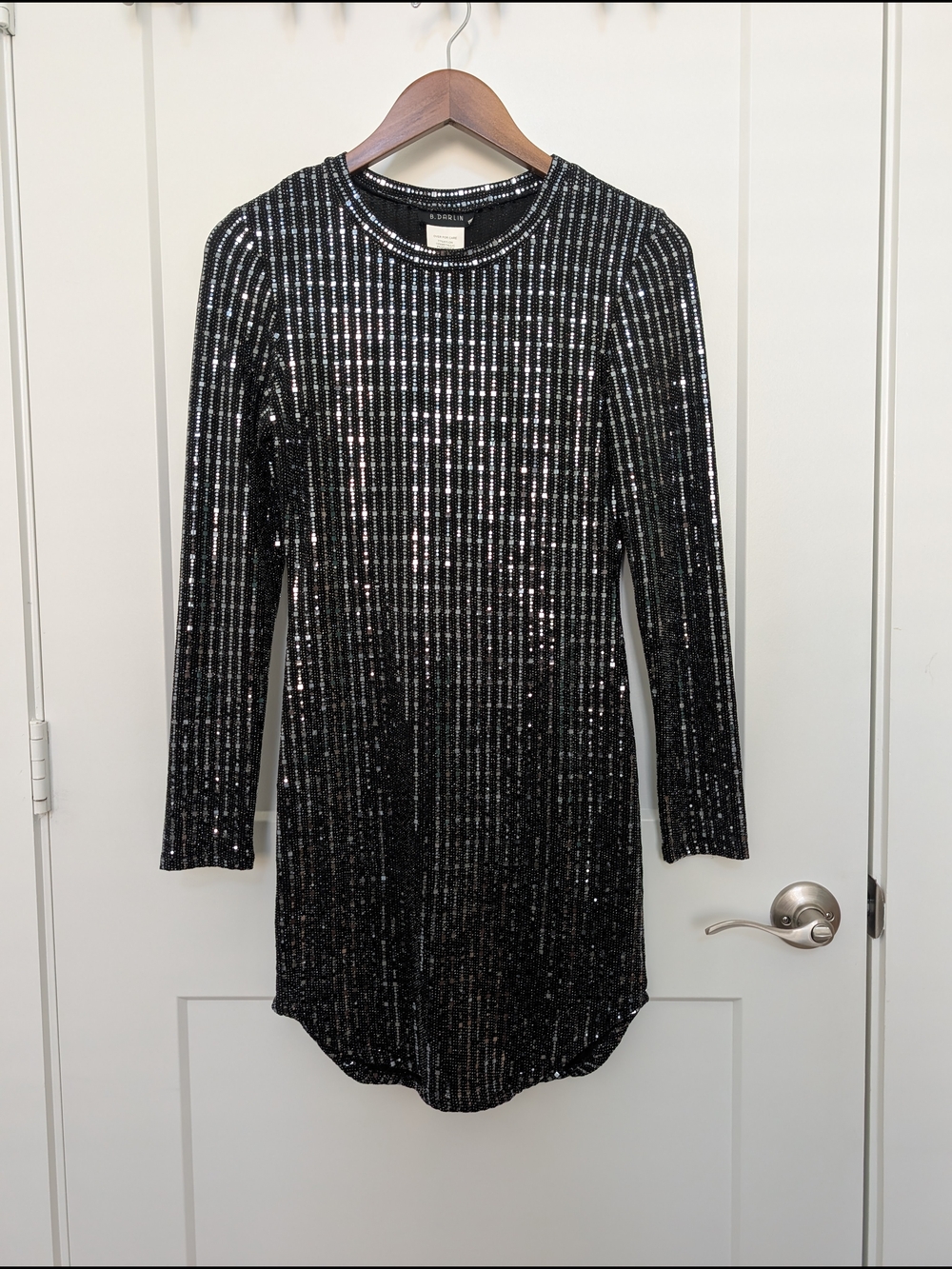 B.Darlin Sequined Black Long Sleeve Shift Dress